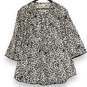 Jones New York Sport 100%‎ Linen Leopard Animal Tunic Top Pintuck Blouse 2X NWT